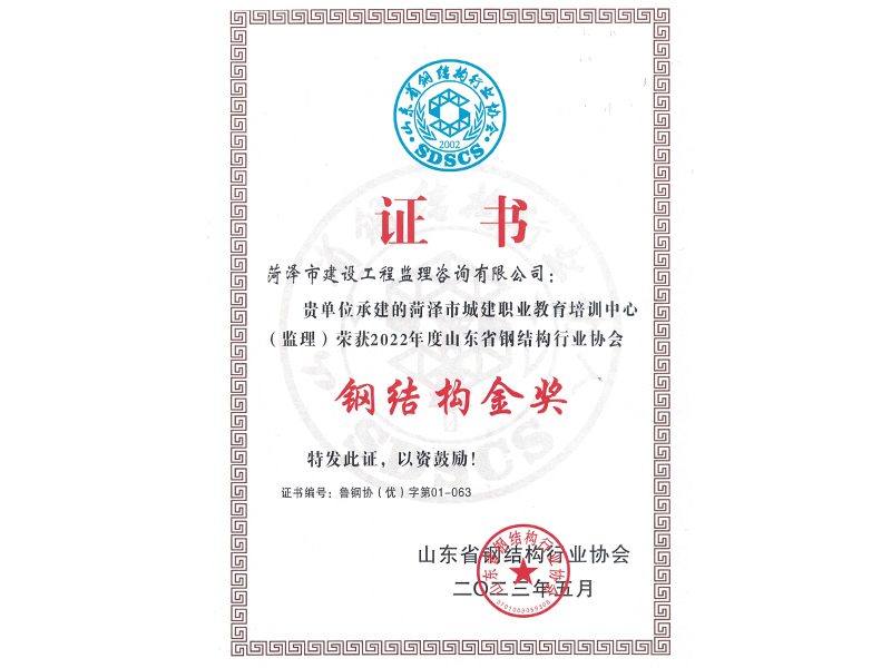 菏澤市城建置業(yè)教育培訓(xùn)中心鋼結(jié)構(gòu)金獎(jiǎng)